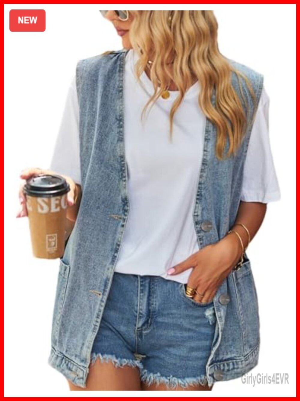 Oversized Sleeveless Denim Vest Women's Casual Jean Jacket Waistcoat Button Down